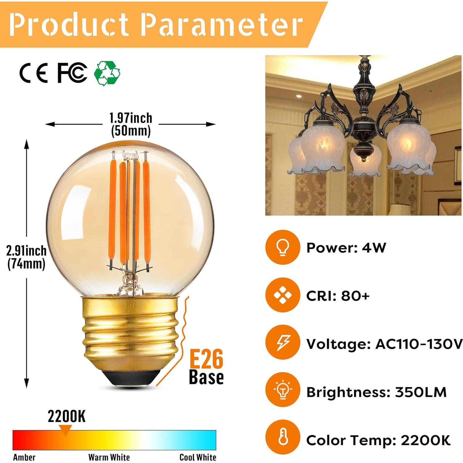 Bombilla LED Ámbar Regulable G16.5 4W 2200K Paquete de 6