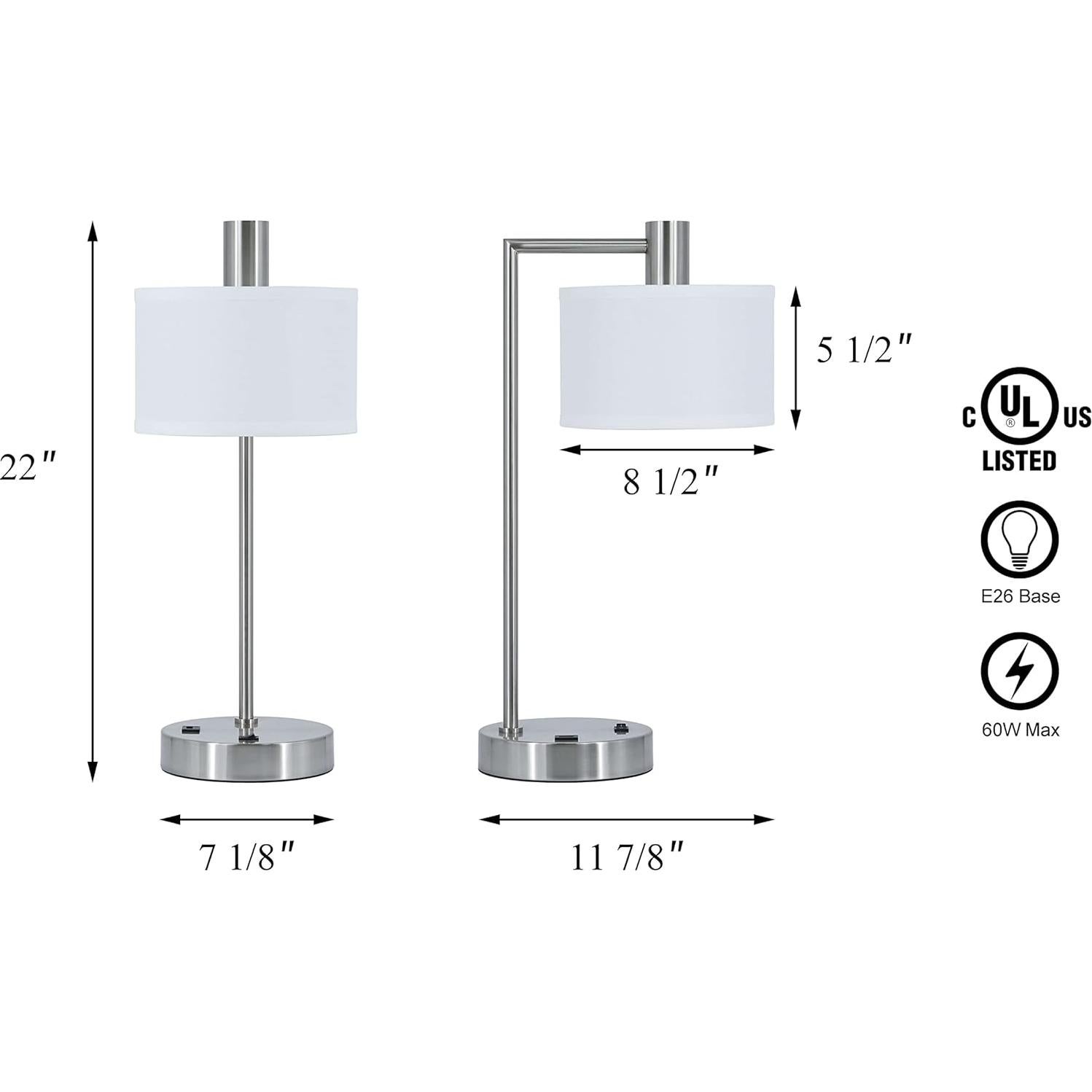 Lámpara de Mesa XiNBEi Lighting USB Niquel Cepillado 55.9cm
