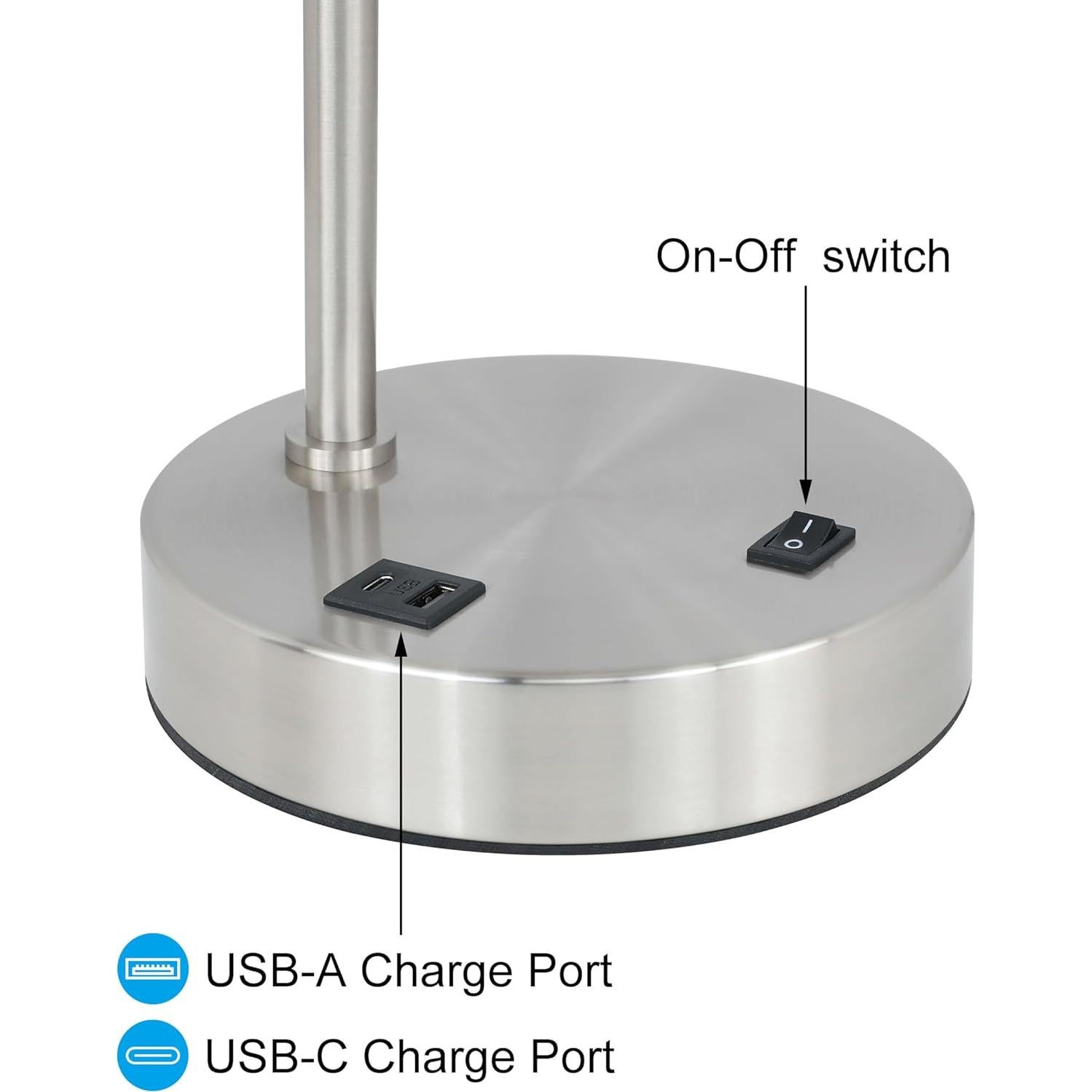 Lámpara de Mesa XiNBEi Lighting USB Niquel Cepillado 55.9cm