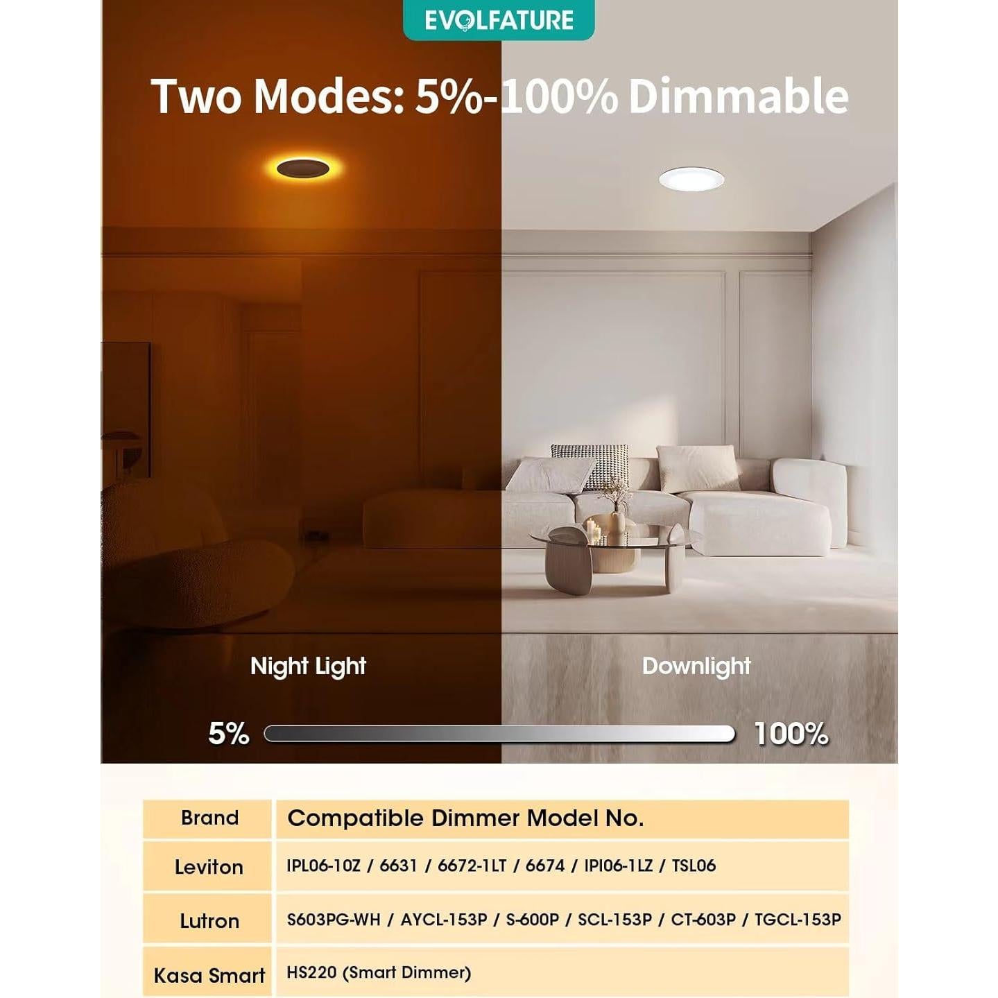 Luz empotrada LED EVOLFATURE 6" 14W 1300 lúmenes 5CCT