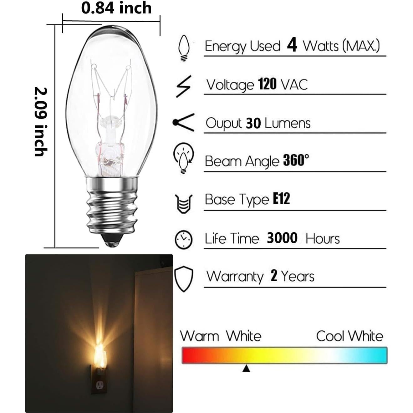 Bombillas de Luz Nocturna C7 ConWen 4W Regulables Paquete 15