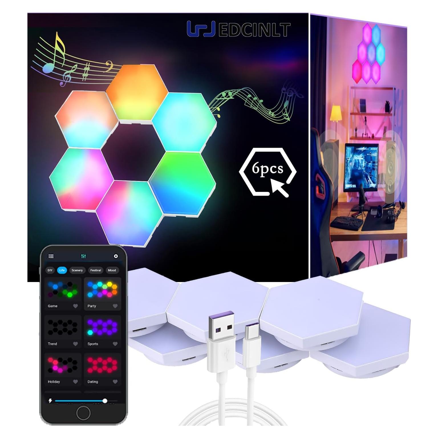 Luces Hexagonales LED HEDCINLT 6 Pack RGB Control App