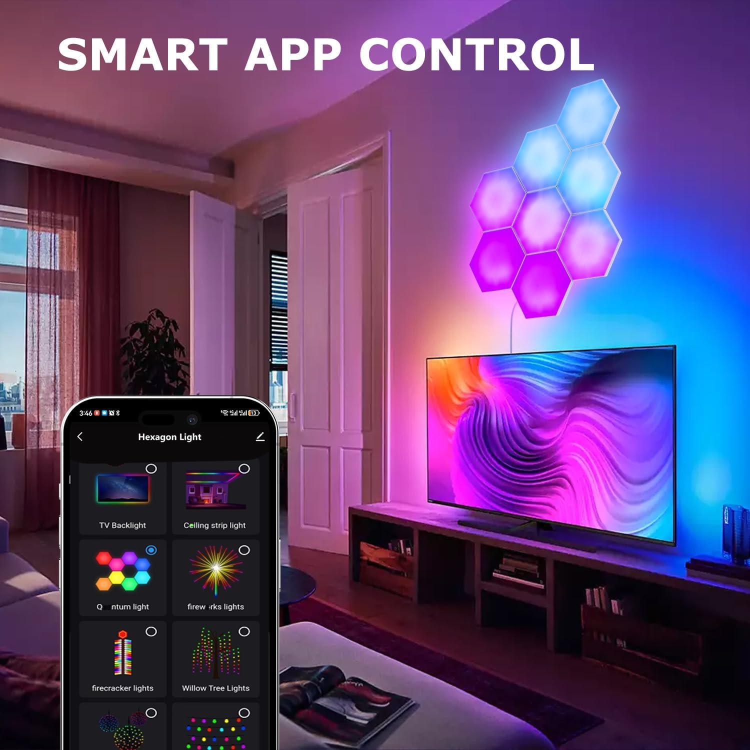 Luces Hexagonales LED HEDCINLT 6 Pack RGB Control App