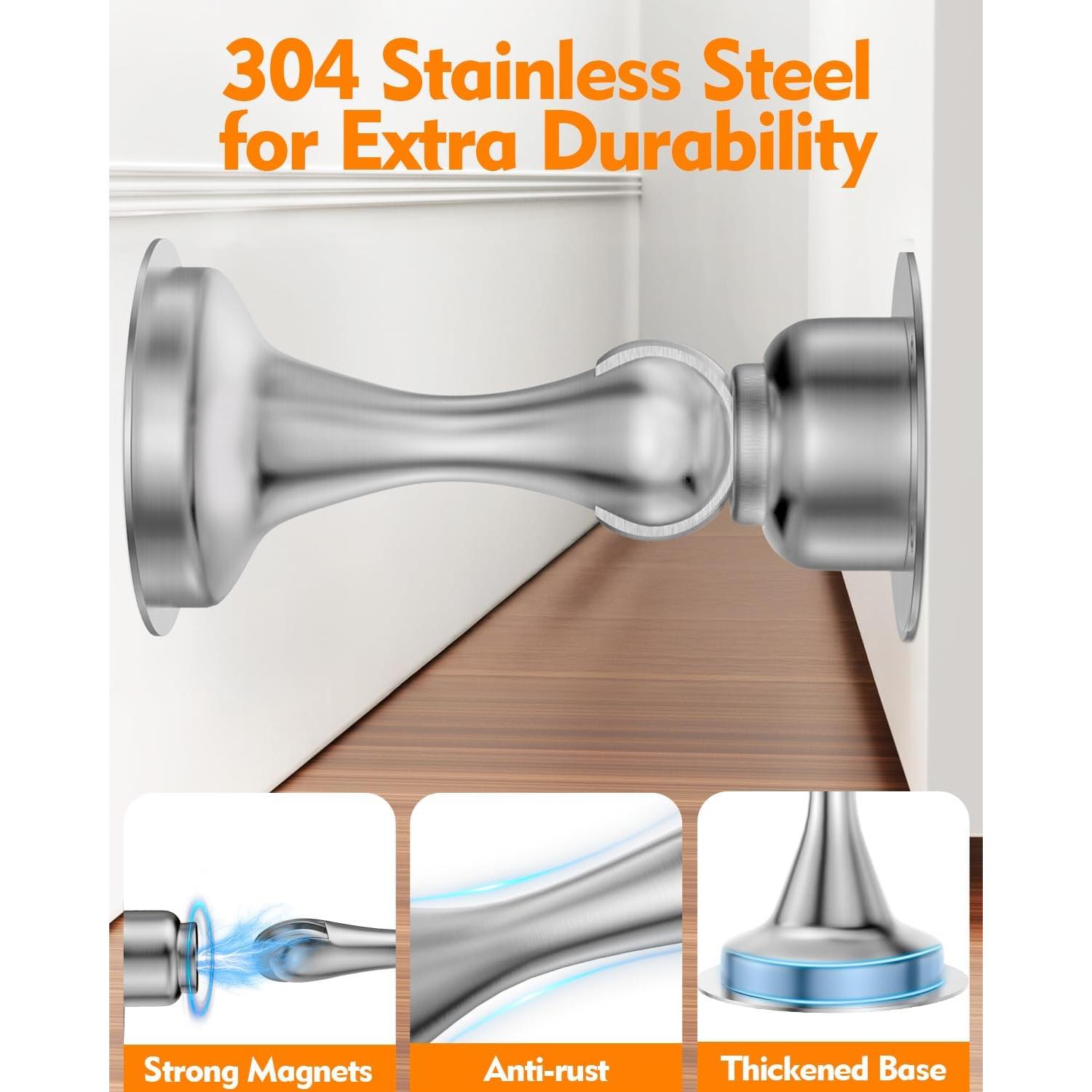 Topes de puerta magnéticos WINONLY, acero inoxidable, 2 unidades