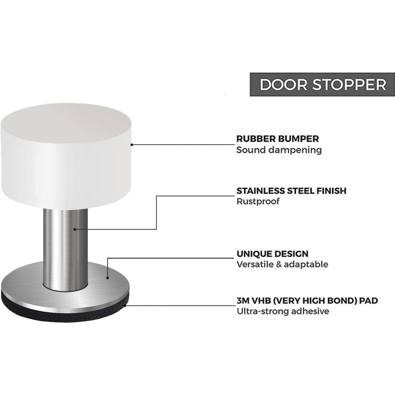 Topes de puerta autoadhesivos THYBDB 6.5cm goma y acero inoxidable