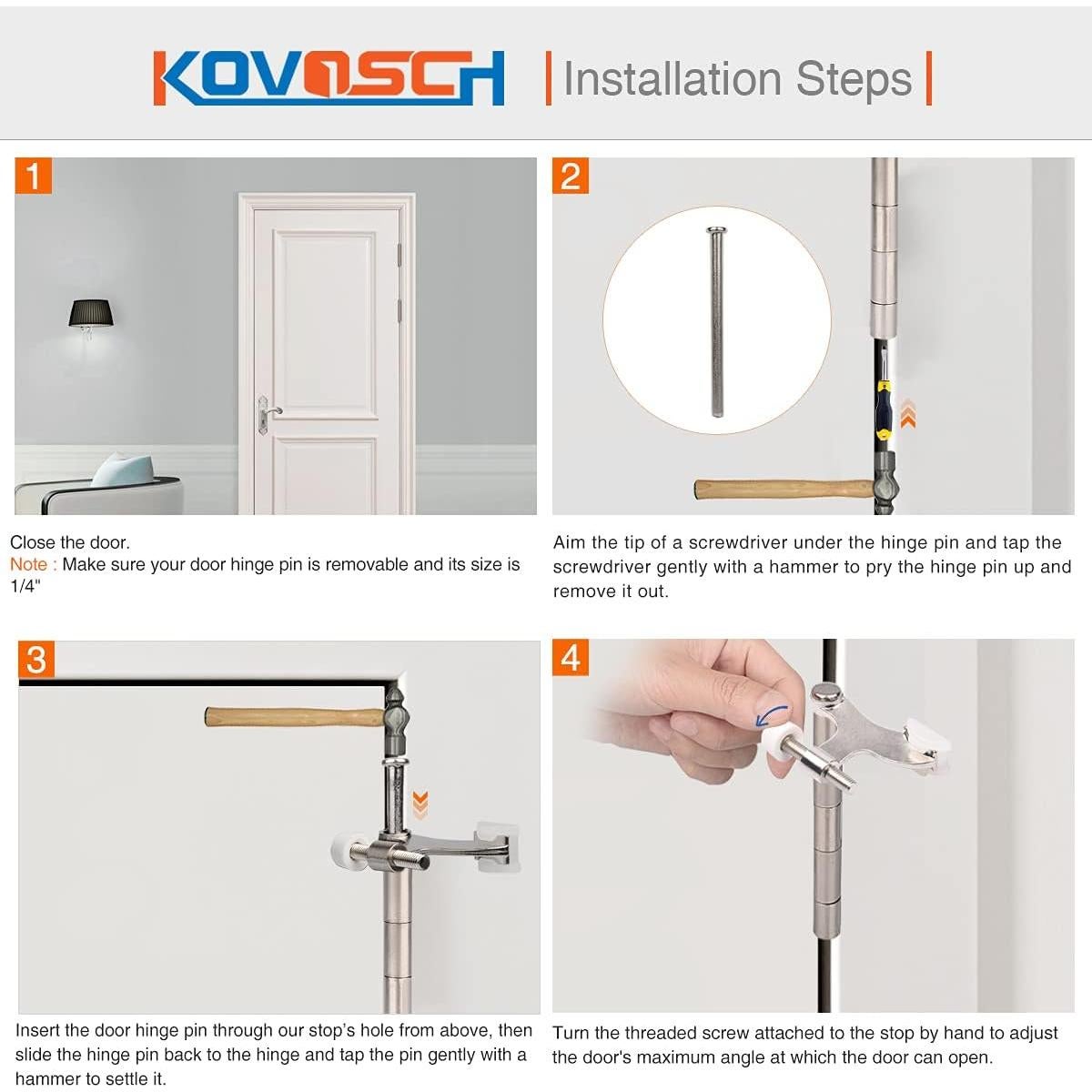 6 Paradas de Puerta KOVOSCH con Pasador de Bisagra Níquel Satinado