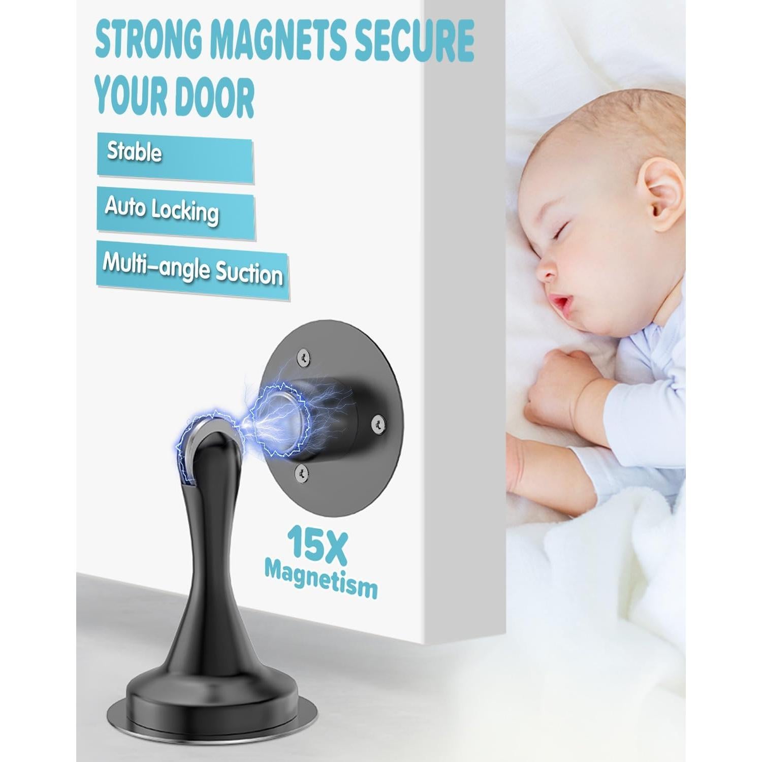 Topes de puerta magnéticos HELEMAN - Paquete de 2, acero inoxidable