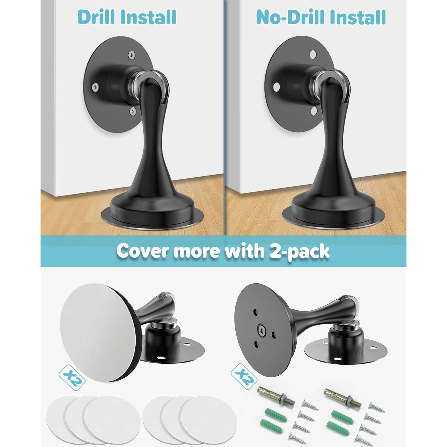 Topes de puerta magnéticos HELEMAN - Paquete de 2, acero inoxidable