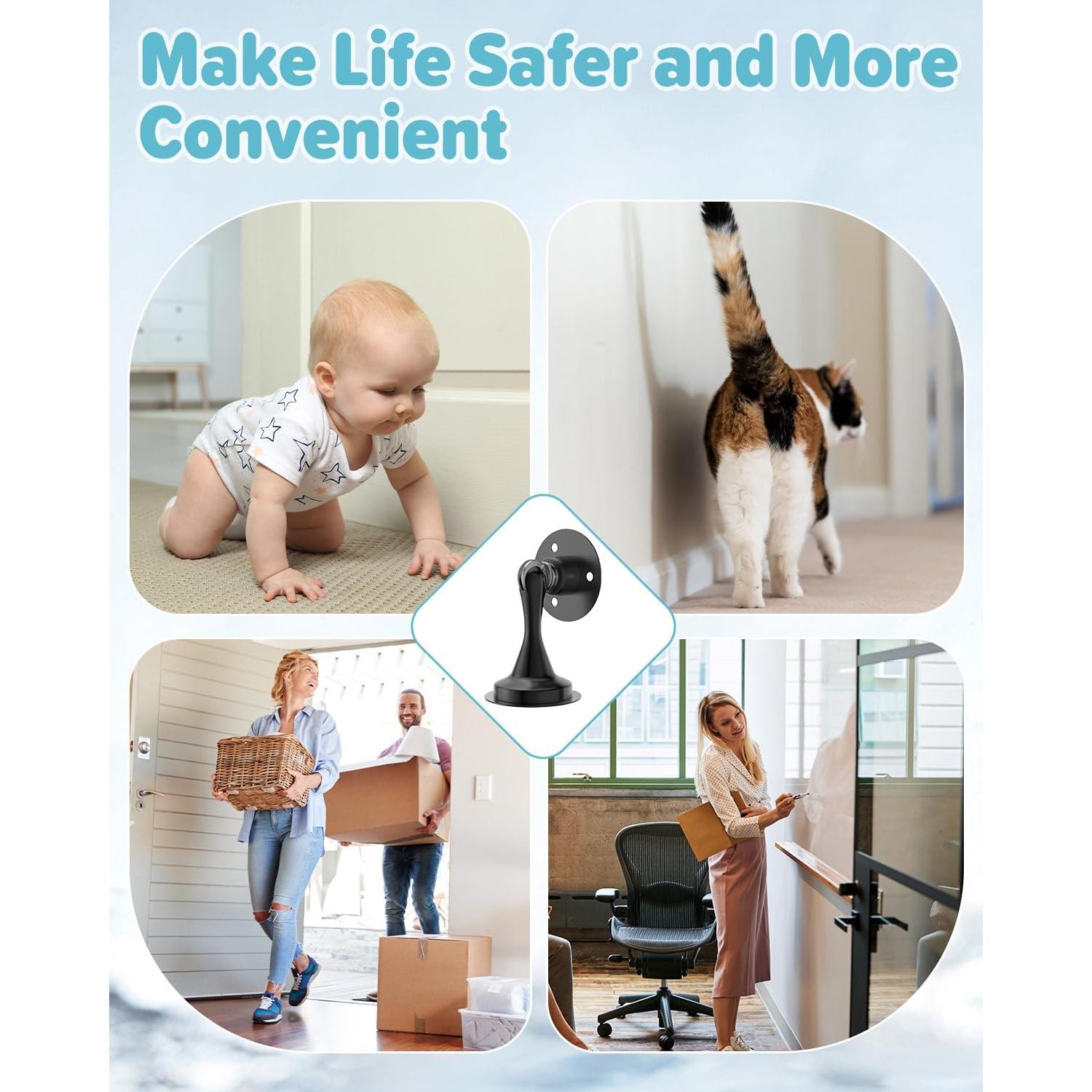 Topes de puerta magnéticos HELEMAN - Paquete de 2, acero inoxidable