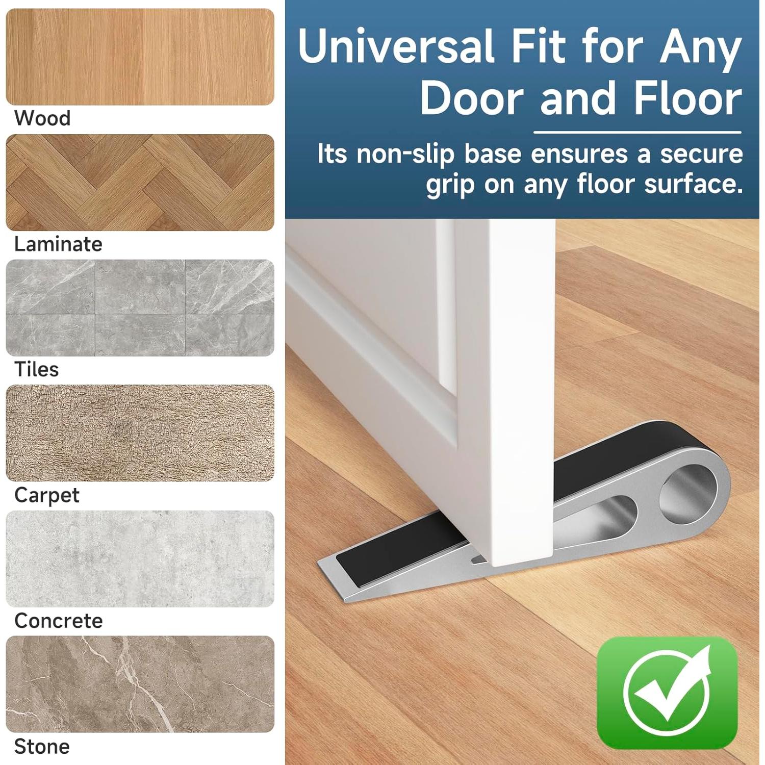 Tope de Puerta Urgeeo 2 Pcs Aluminio Antideslizante Plata