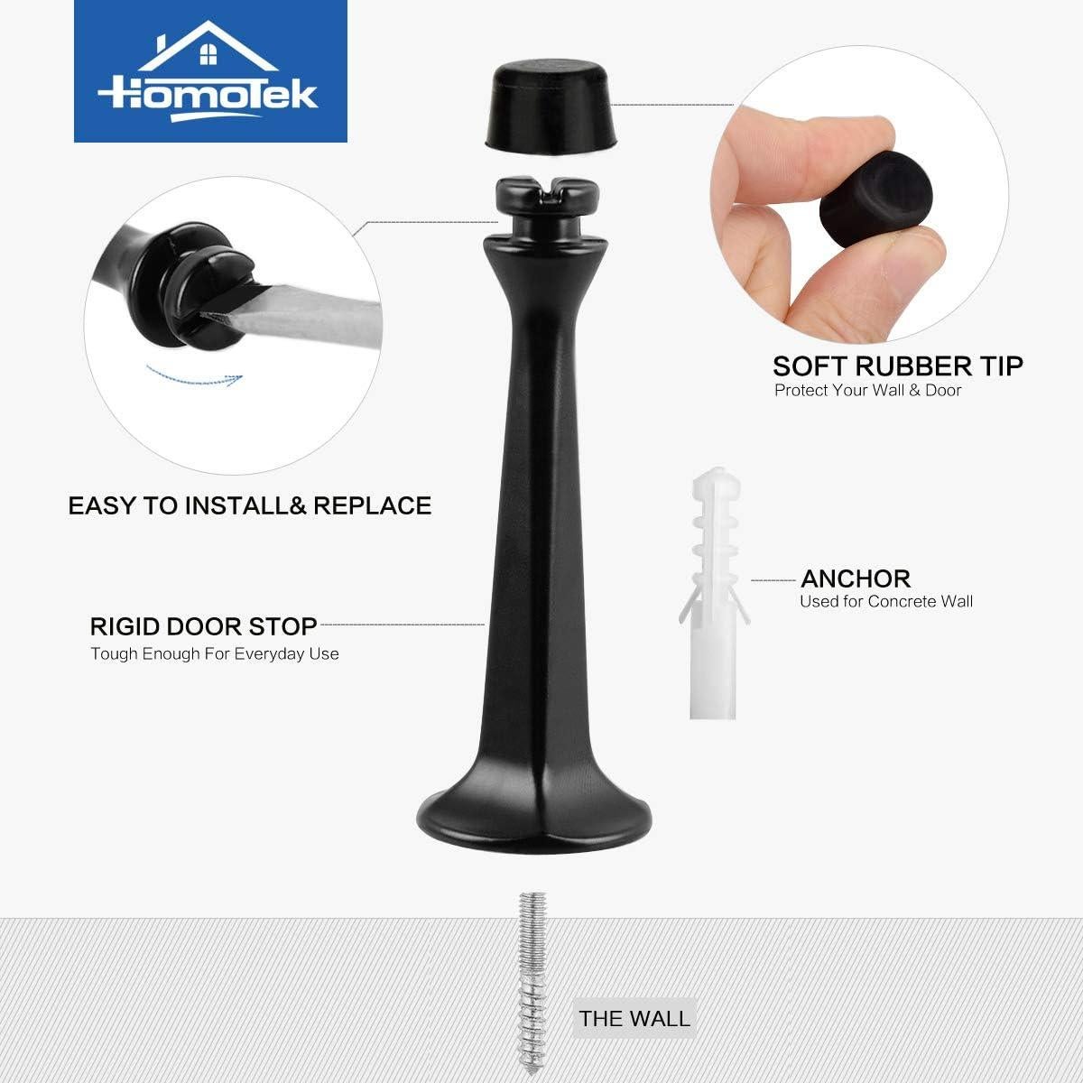 HOMOTEK Paquete de 12 Paradas de Puerta de Zinc y Goma Negro