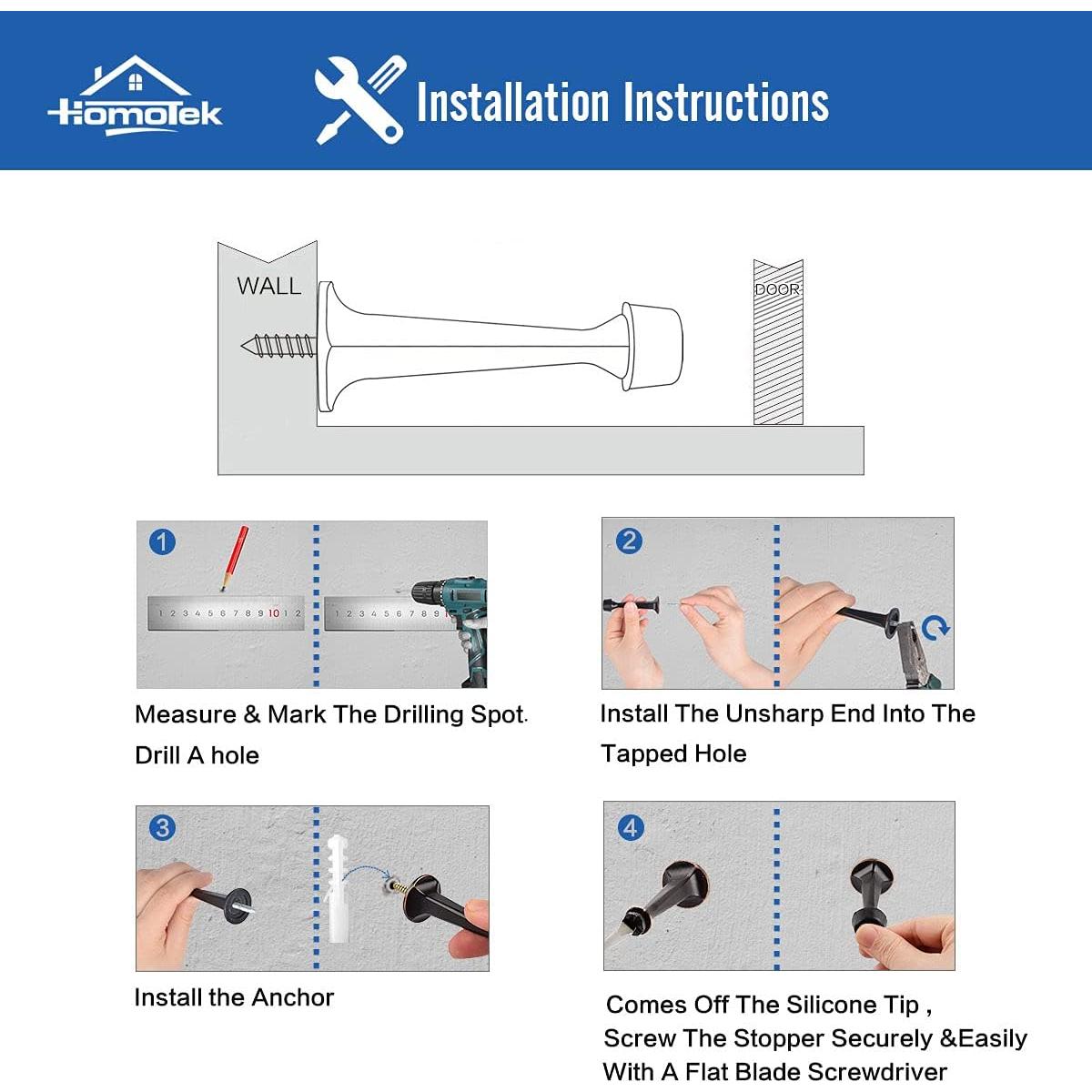 HOMOTEK Paquete de 12 Paradas de Puerta de Zinc y Goma Negro