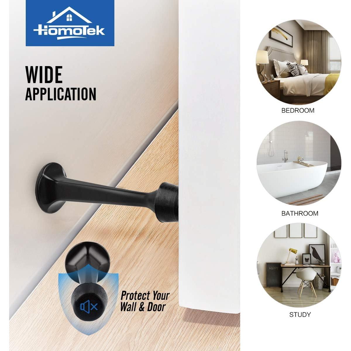 HOMOTEK Paquete de 12 Paradas de Puerta de Zinc y Goma Negro