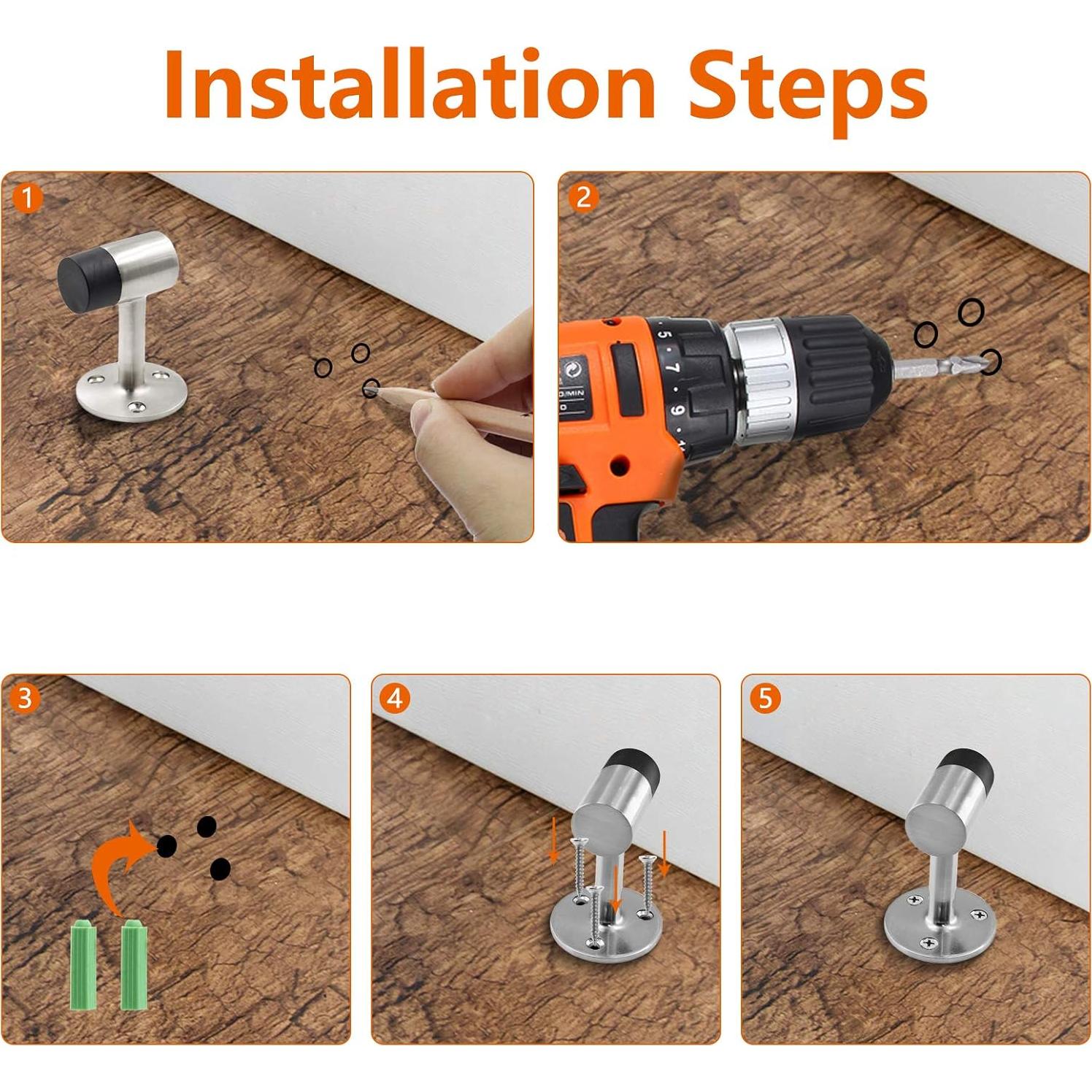 Tope de Piso PHITUODA Acero Inoxidable 75mm Niquelado Cepillado