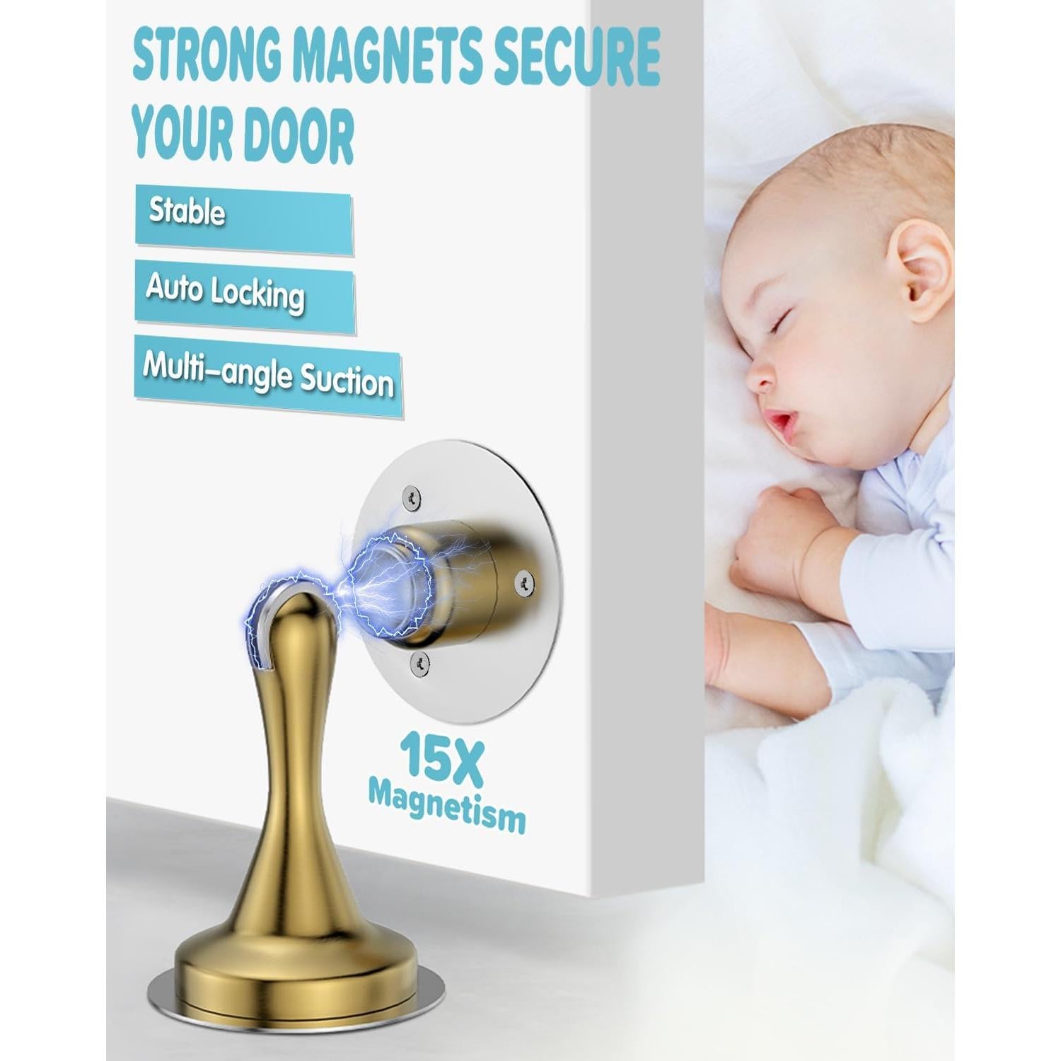 Topes de puerta magnéticos HELEMAN dorados - Paquete de 2