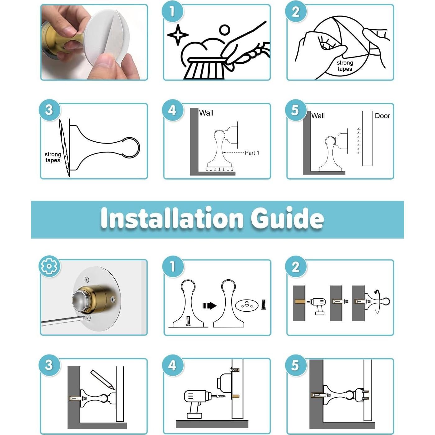 Topes de puerta magnéticos HELEMAN dorados - Paquete de 2