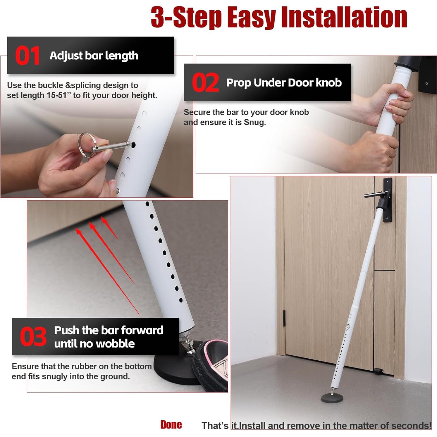 Barra de Seguridad Ajustable Wefaith 600LB para Puertas