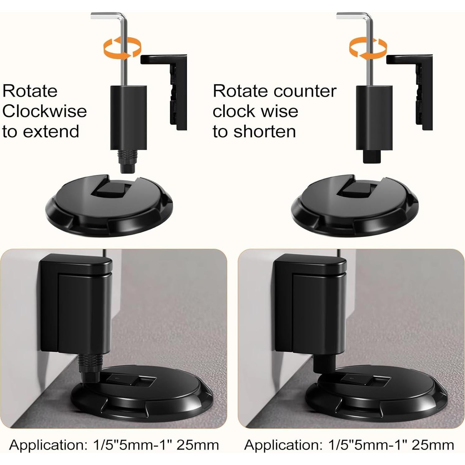 Tope de puerta mecánico Foleto ajustable negro mate 198g