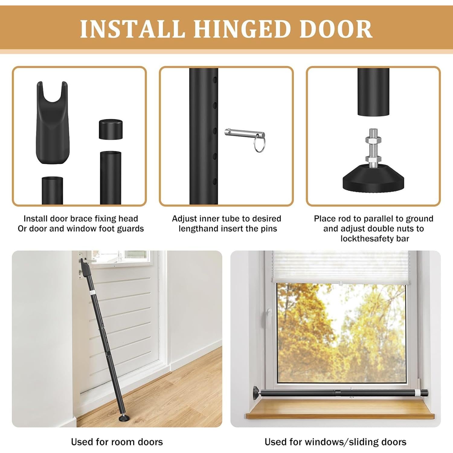 Barra de Seguridad CZMIYRPY para Puertas Deslizantes 2 en 1 Negro