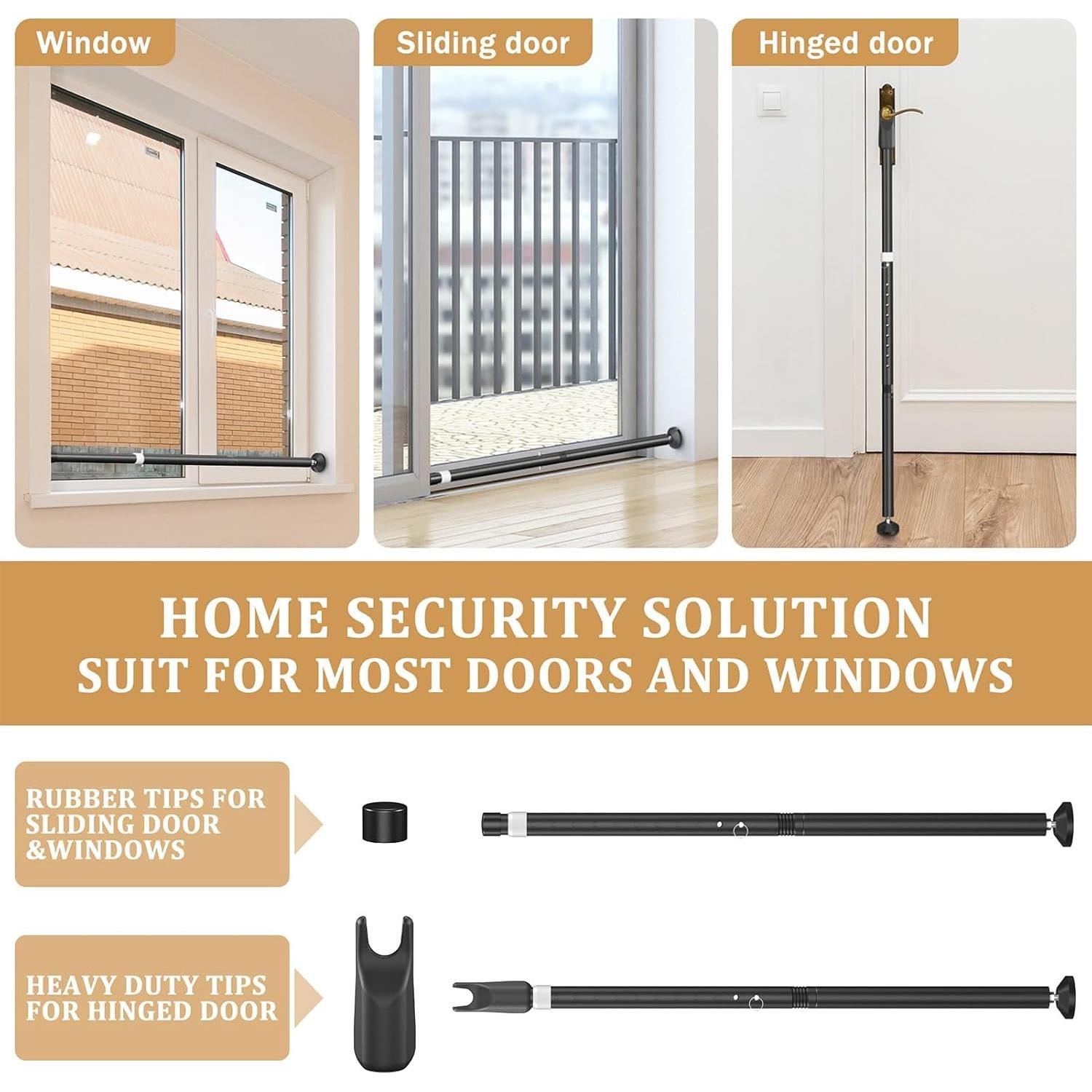 Barra de Seguridad CZMIYRPY para Puertas Deslizantes 2 en 1 Negro