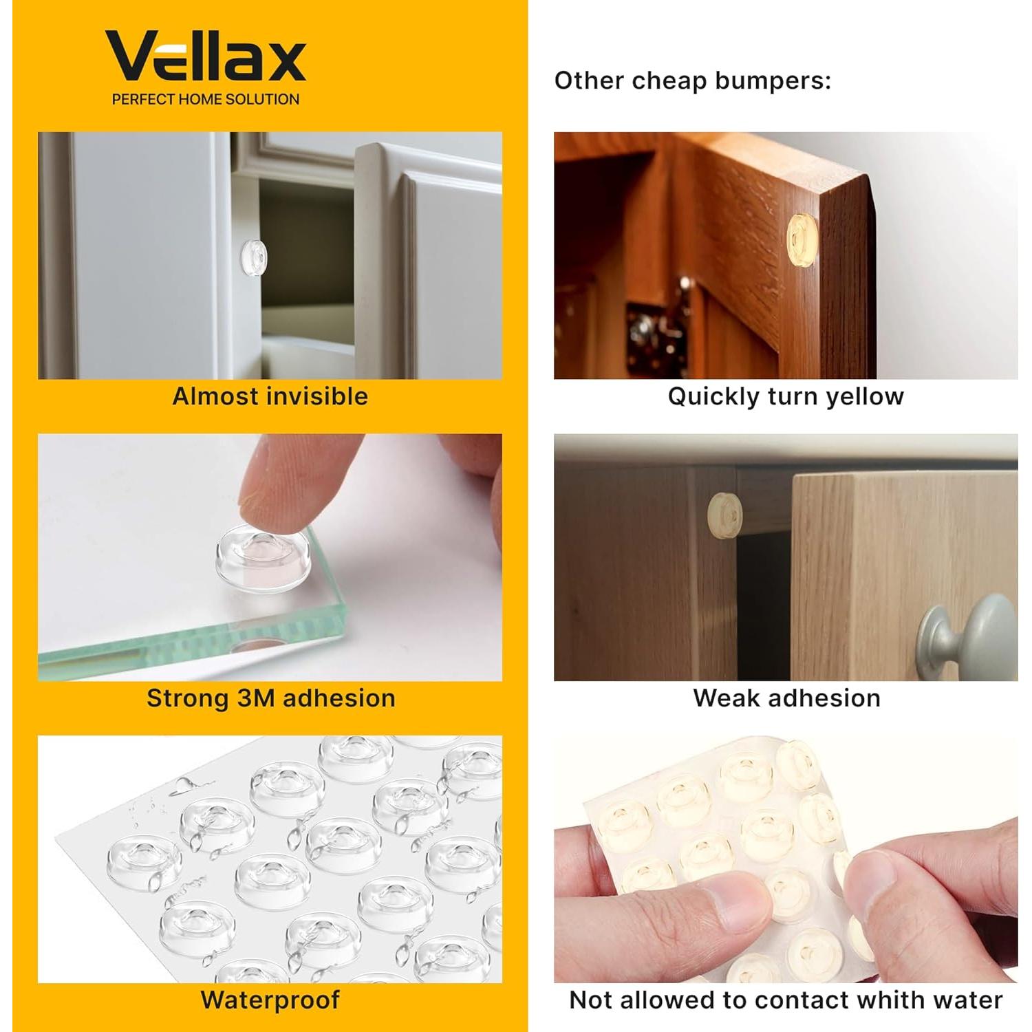 128 Topes Adhesivos Silicona Transparente Vellax para Puertas