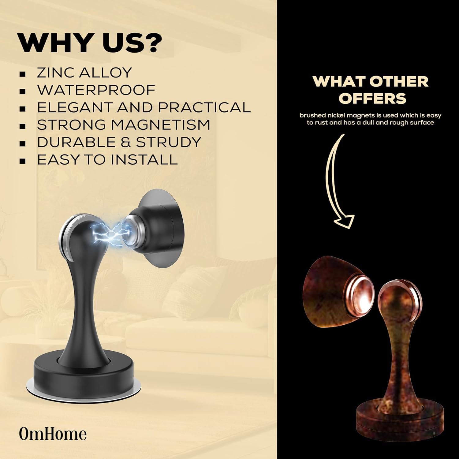 Parada de Puerta Magnética OmHome 2023 - Negro, Sin Taladros