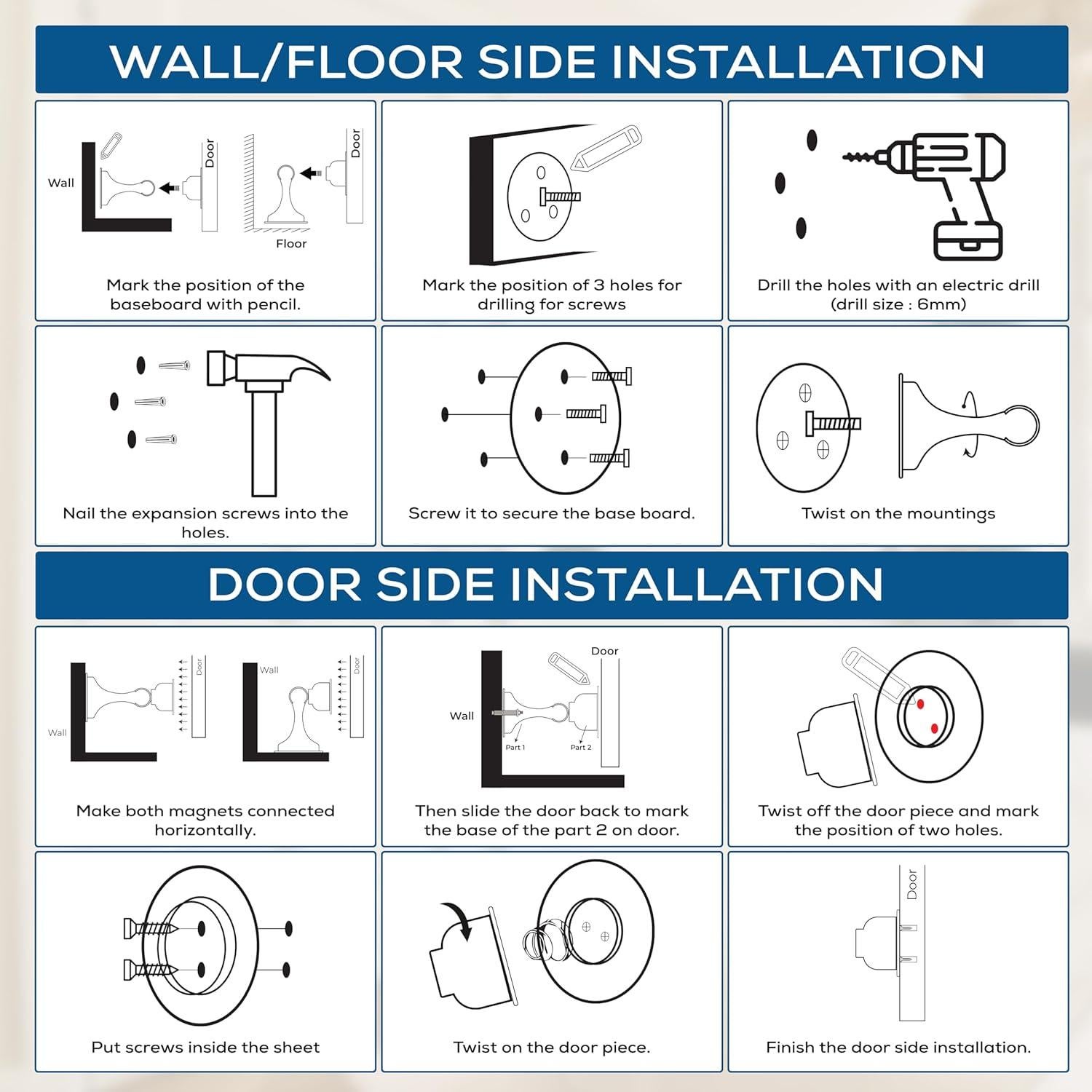 Parada de Puerta Magnética OmHome 2023 - Negro, Sin Taladros