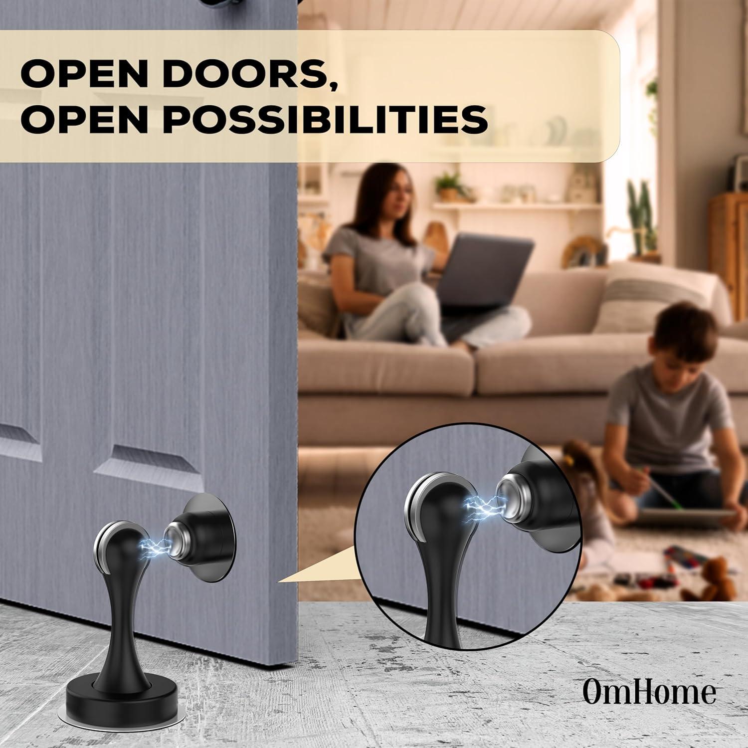 Parada de Puerta Magnética OmHome 2023 - Negro, Sin Taladros