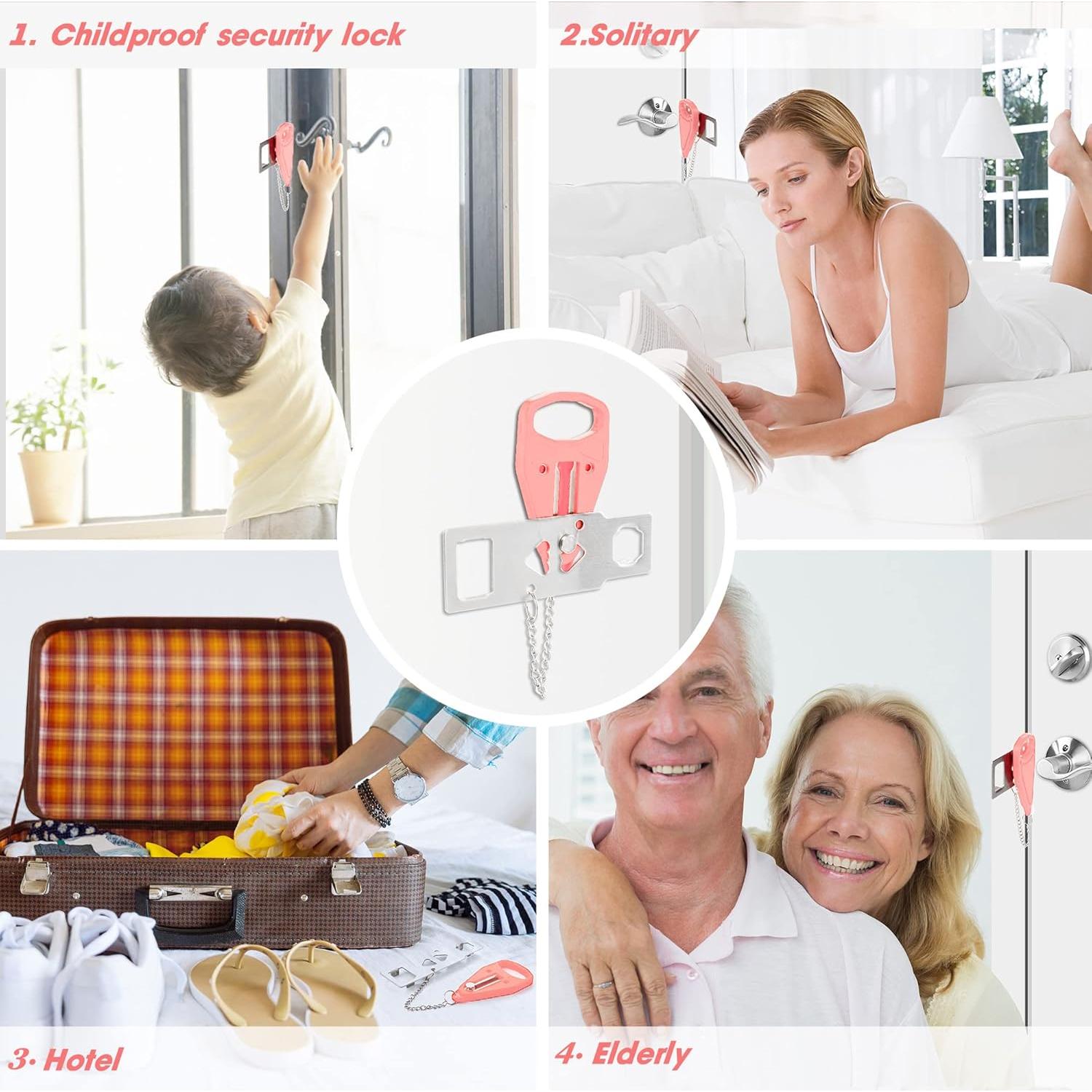 Cerradura de Puerta Portátil AceMining Rosa Seguridad Viaje