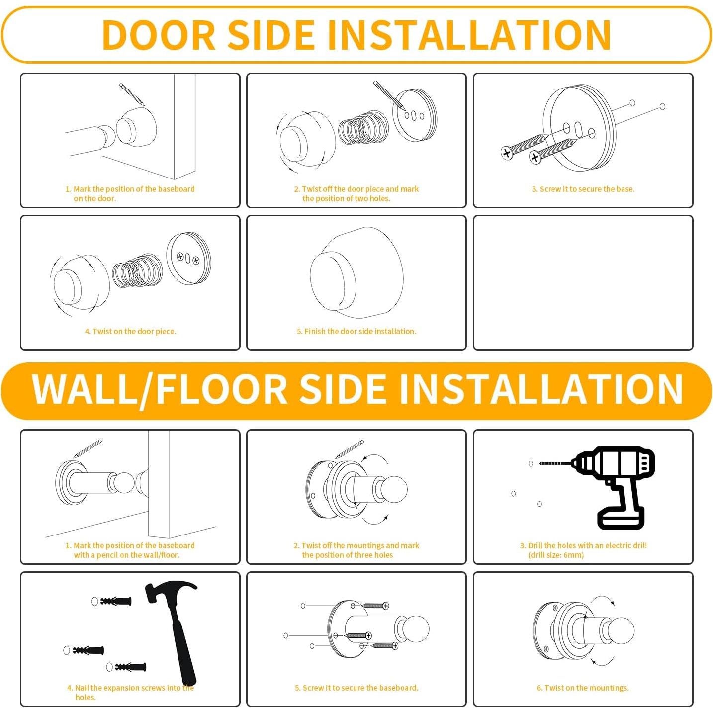 Tope de puerta magnético TOPTAKE ajustable acero inoxidable negro