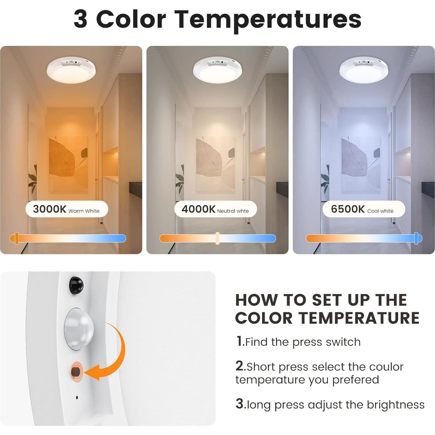 Luz de Techo Inalámbrica CAMJOKE con Sensor de Movimiento 3 Modos