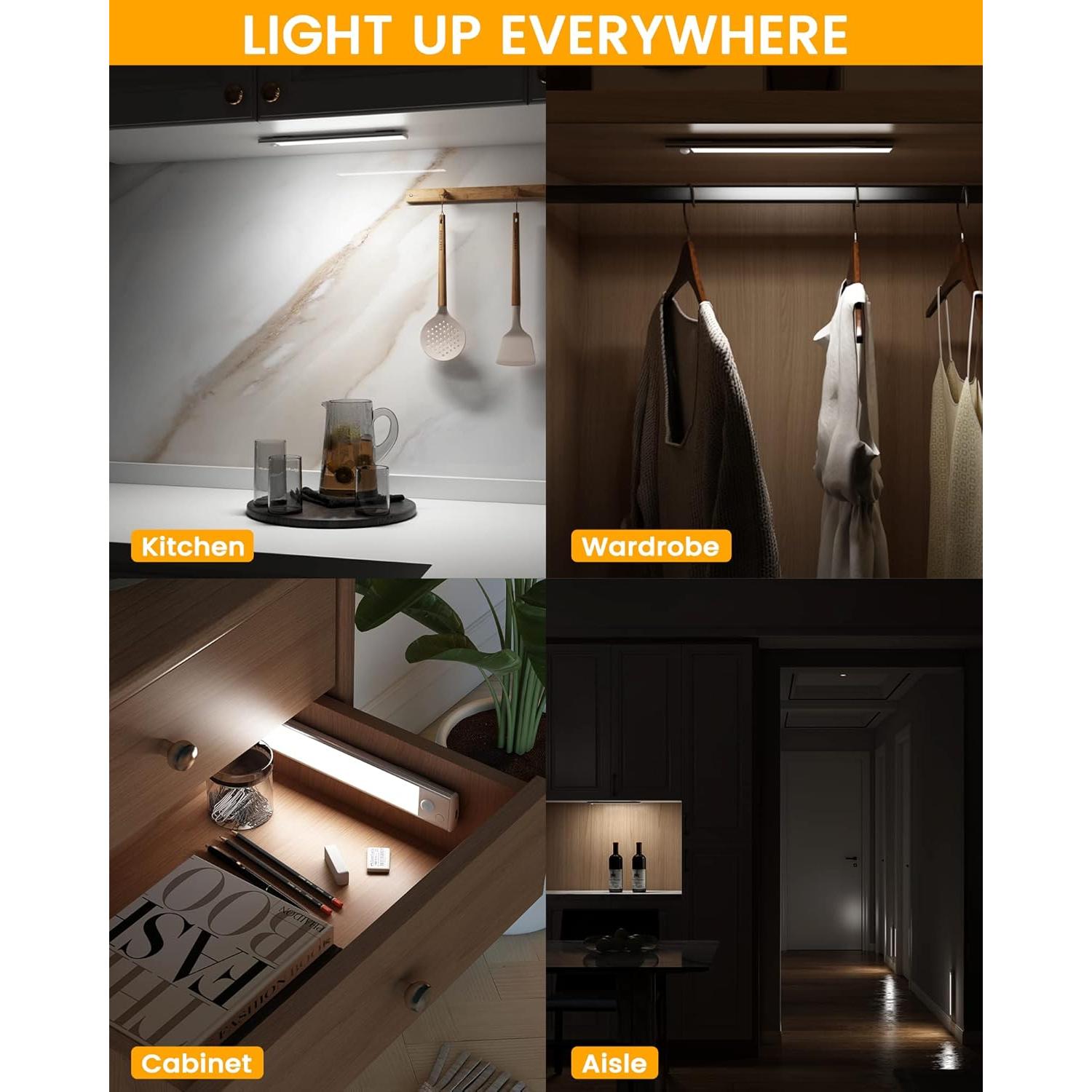 ASOKO Luz Bajo Gabinete LED con Sensor de Movimiento 3 Paquete