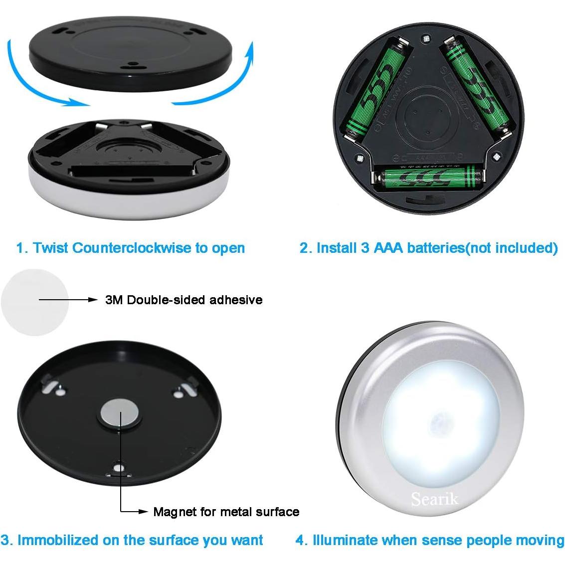 Luz Nocturna LED Searik con Sensor de Movimiento 3 Pcs