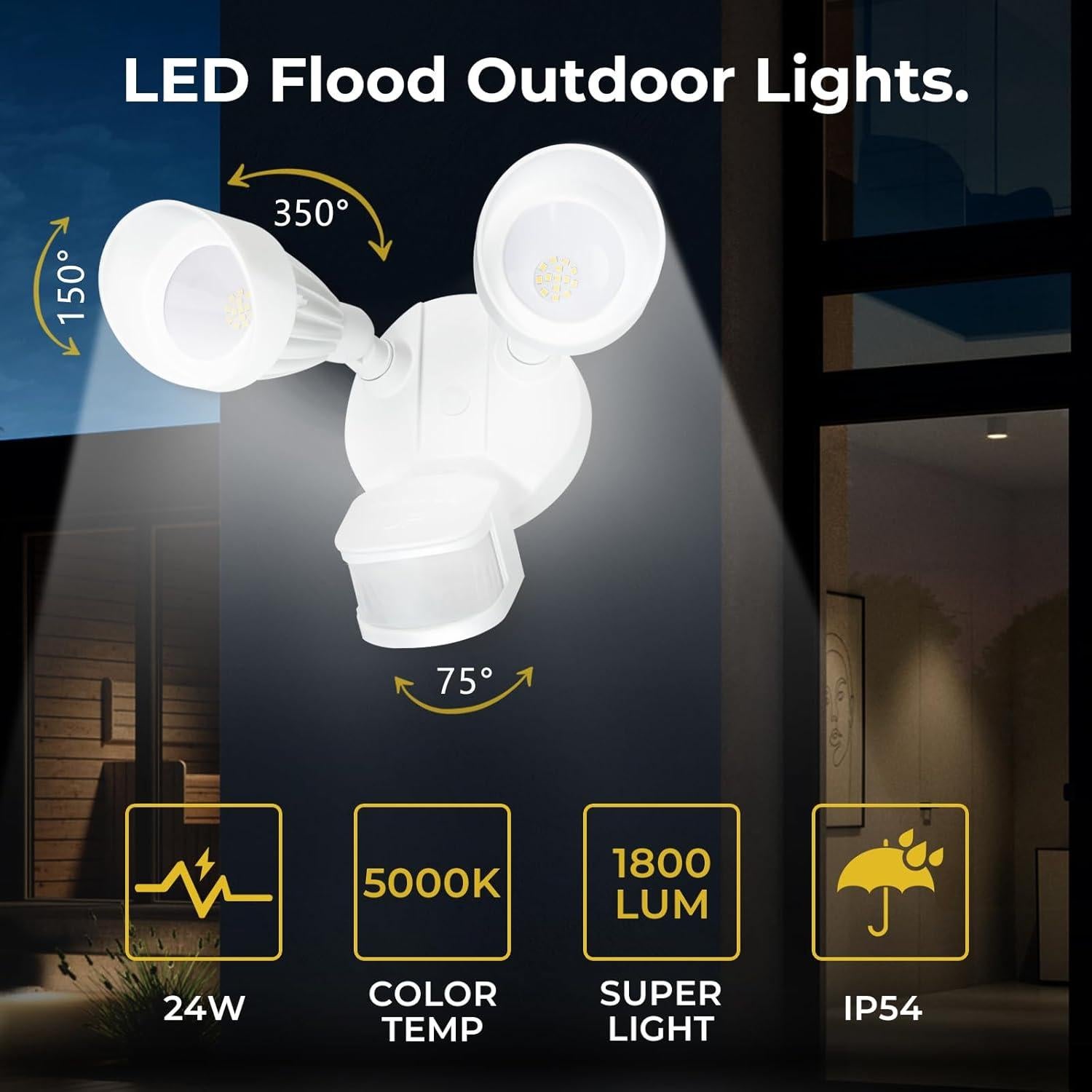 Luz LED Inundación Exterior R.W.FLAME 24W 1800LM IP54 Sensor Movimiento