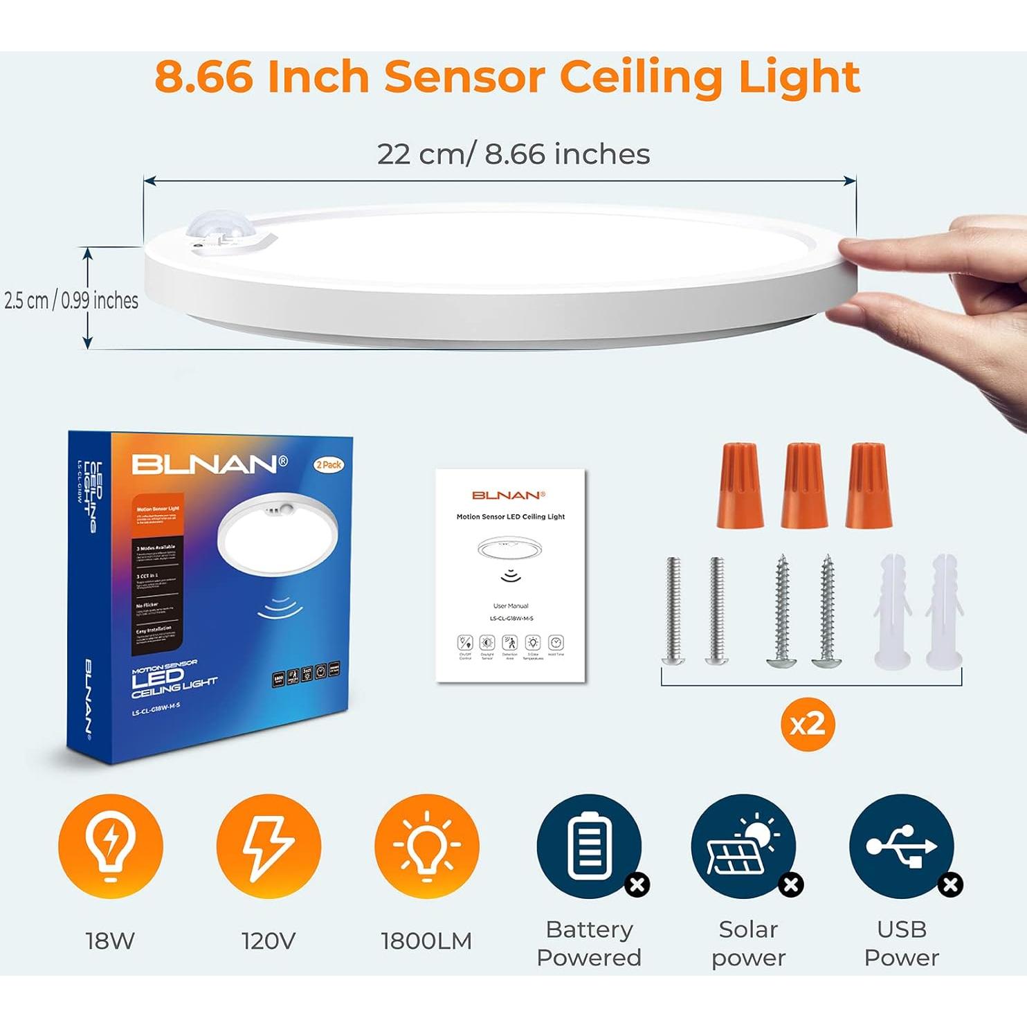 Luz de Techo Cableada BLNAN 22 cm con Sensor de Movimiento