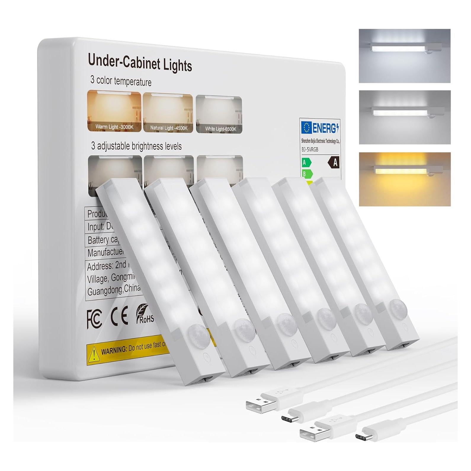 Iluminación Bajo Gabinete Rihvy 10cm Recargable con Sensor 6 Pcs