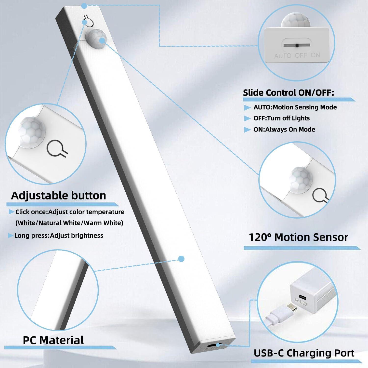 Iluminación Bajo Gabinete Rihvy 10cm Recargable con Sensor 6 Pcs