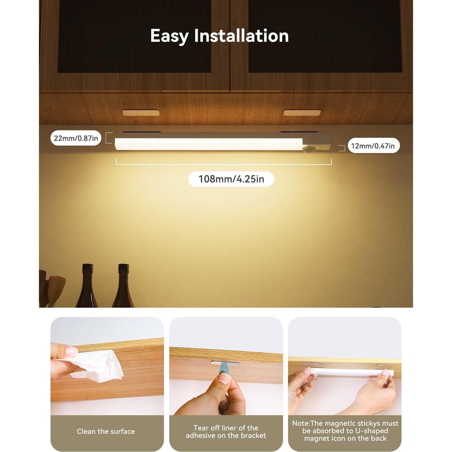 Iluminación Bajo Gabinete Rihvy 10cm Recargable con Sensor 6 Pcs