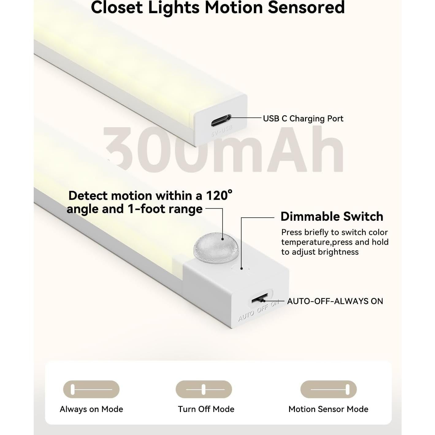 Iluminación Bajo Gabinete Rihvy 10cm Recargable con Sensor 6 Pcs