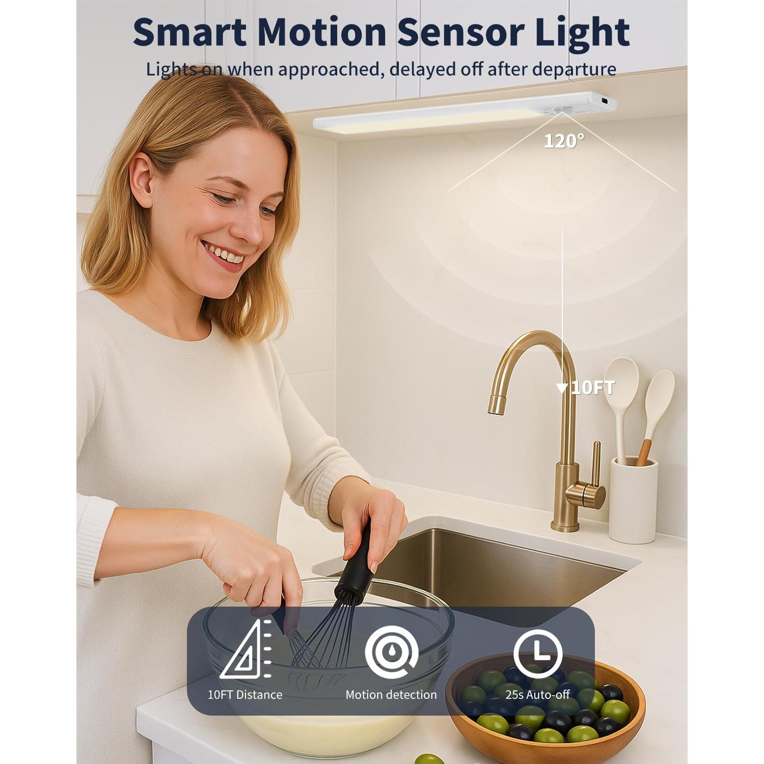 FBY Luz LED Bajo Gabinete 20cm Recargable USB con Sensor