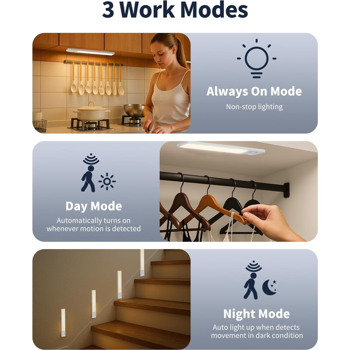 FBY Luz LED Bajo Gabinete 20cm Recargable USB con Sensor