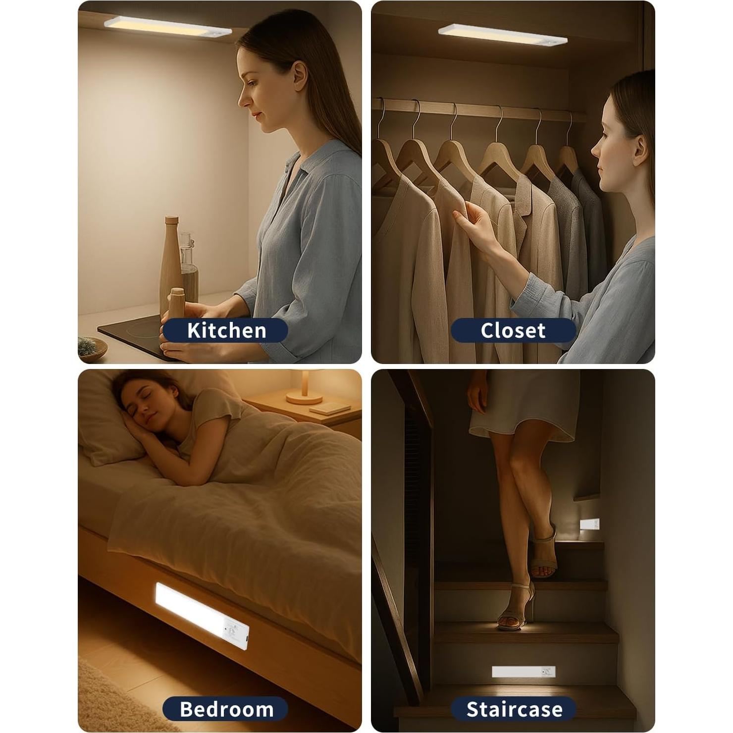 FBY Luz LED Bajo Gabinete 20cm Recargable USB con Sensor