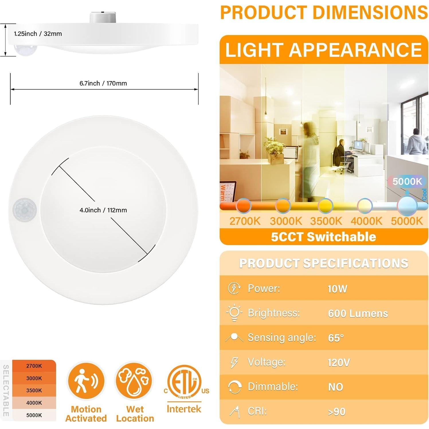 Luz de Techo LED JULLISON 4" con Sensor de Movimiento 10W