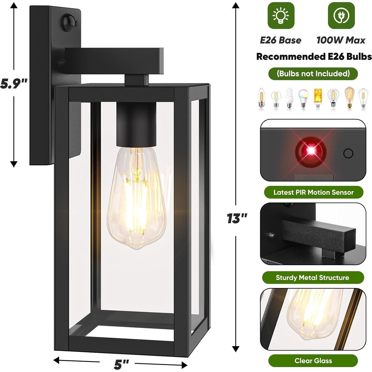 Luz de Pared Exterior BesLowe con Sensor de Movimiento 33 cm