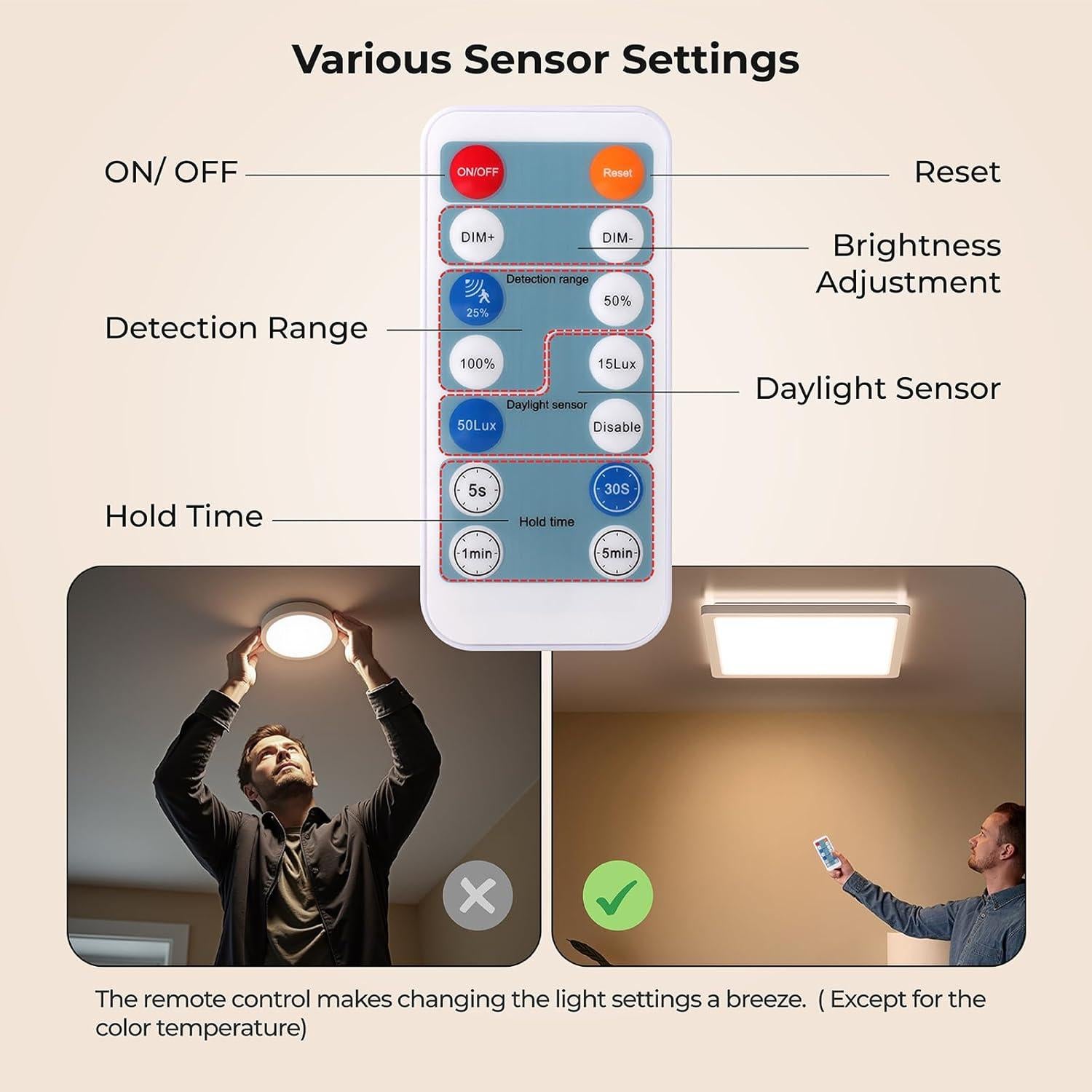Luz de Techo LED Dimmable BLNAN 30cm 24W con Sensor de Movimiento