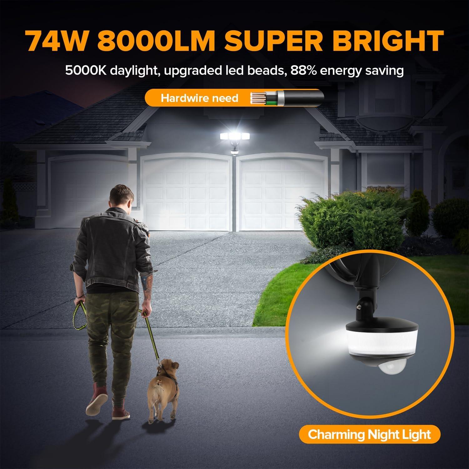 Luz Exterior LED LUTEC 74W 8000 Lúmenes con Sensor IP65