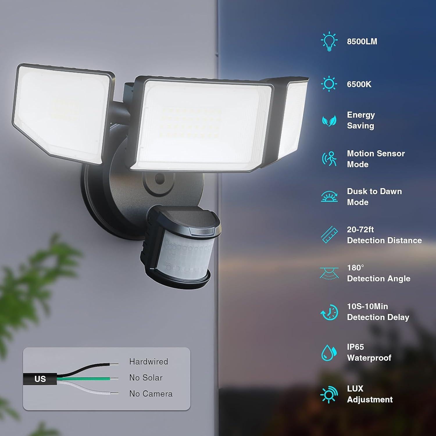 Luz de Seguridad LED 85W Abovizo con Sensor de Movimiento IP65