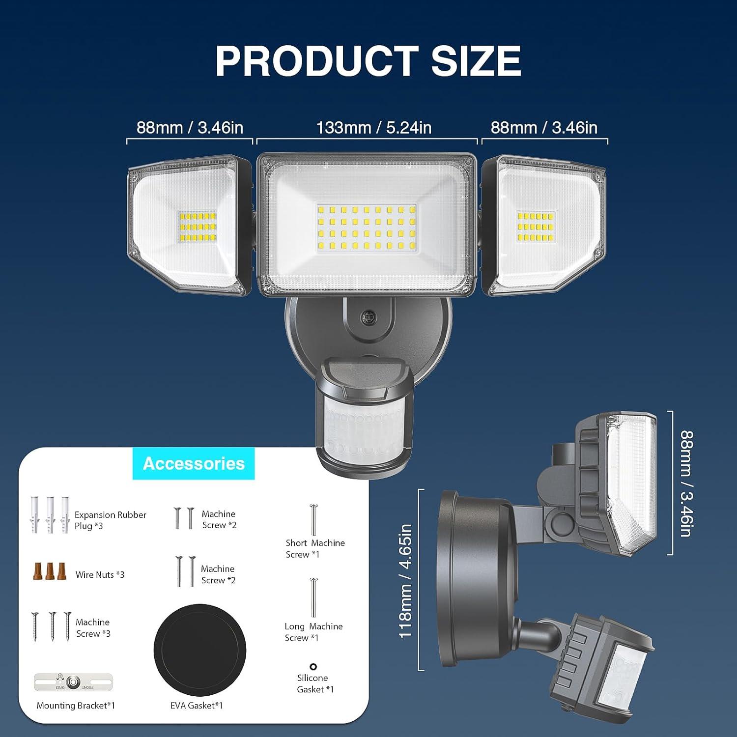 Luz de Seguridad LED 85W Abovizo con Sensor de Movimiento IP65