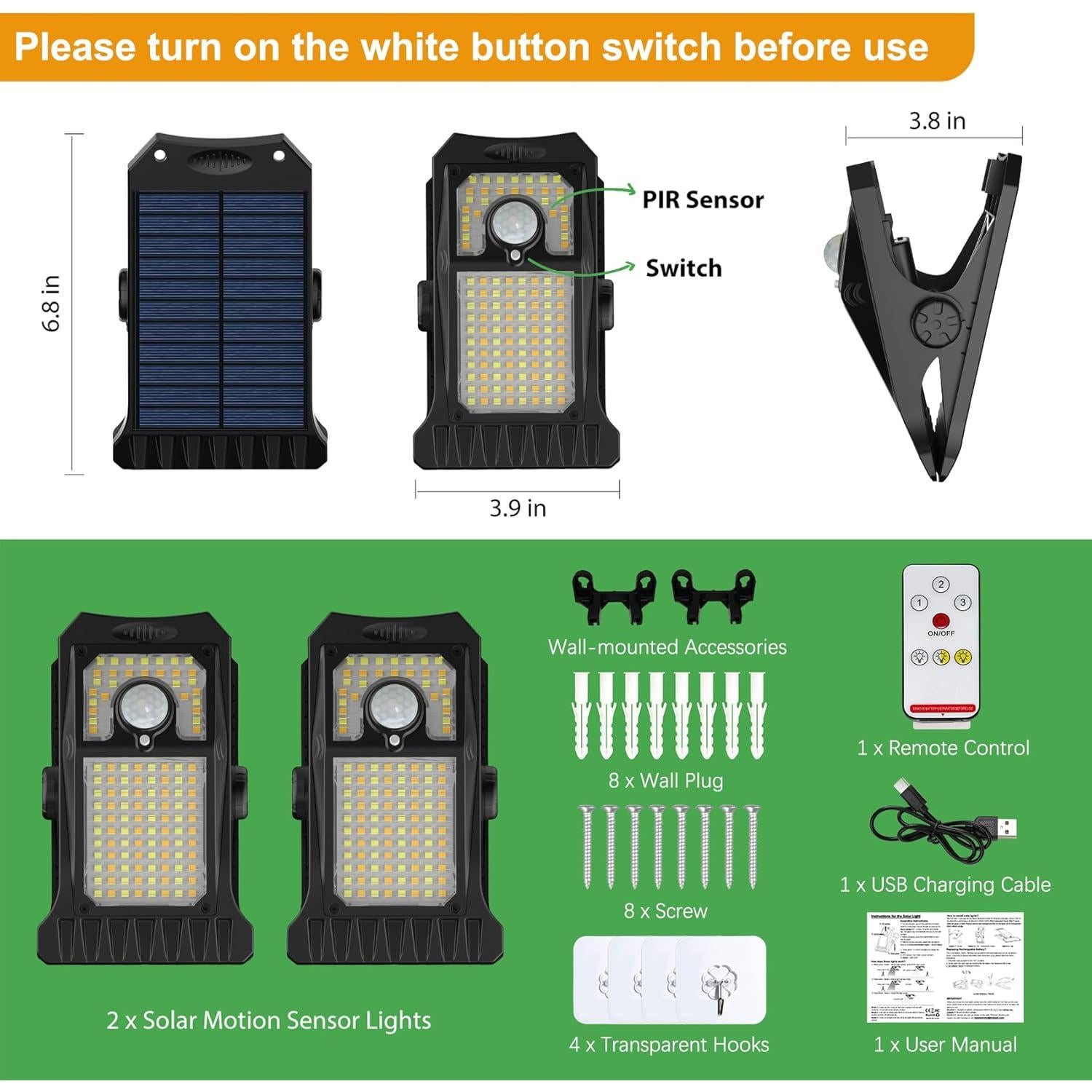 Luces Solares de Movimiento Tryme 118 LEDs con Clip y Sensor