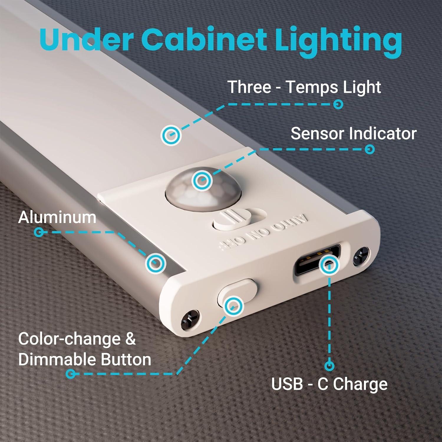 Luces LED Bajo Gabinete Hyrion, Recargables y Dimmables 1000mAh